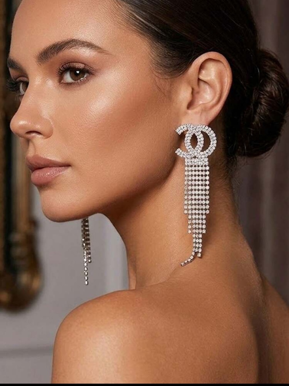 Silver Faux Crystal Tassel Drop Earrings